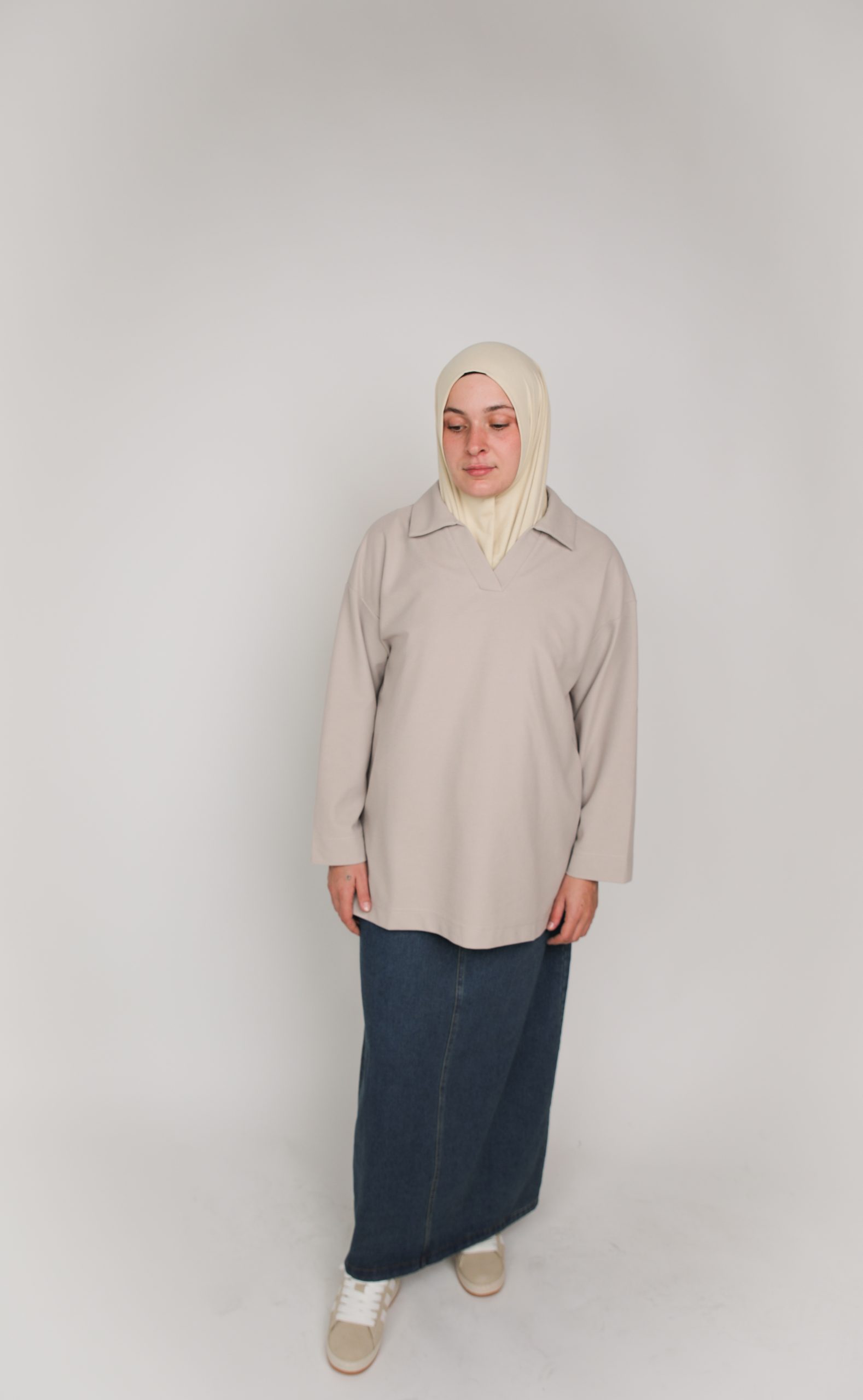 Polo manches longues Beige