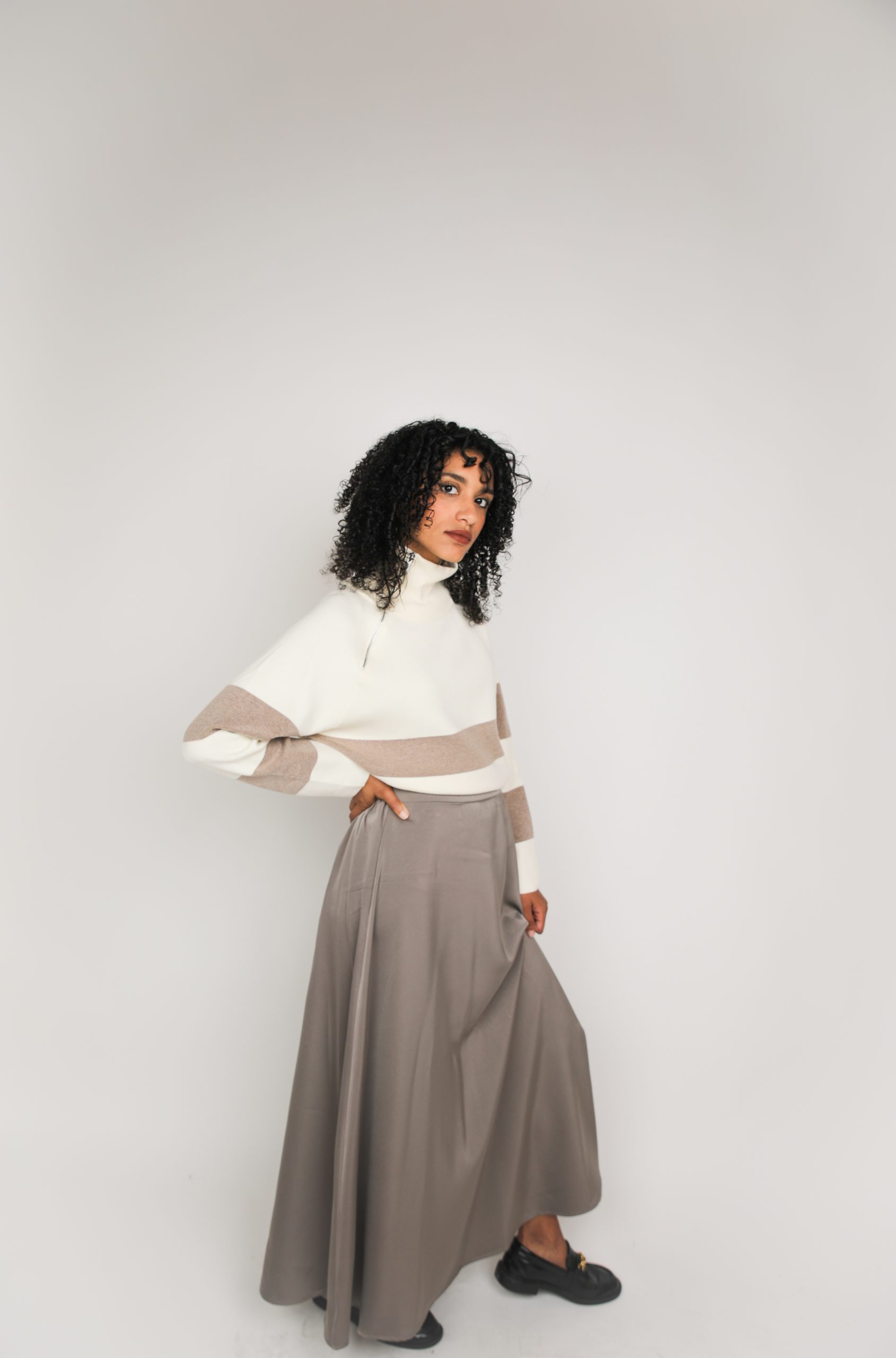 Jupe satin évasée Taupe