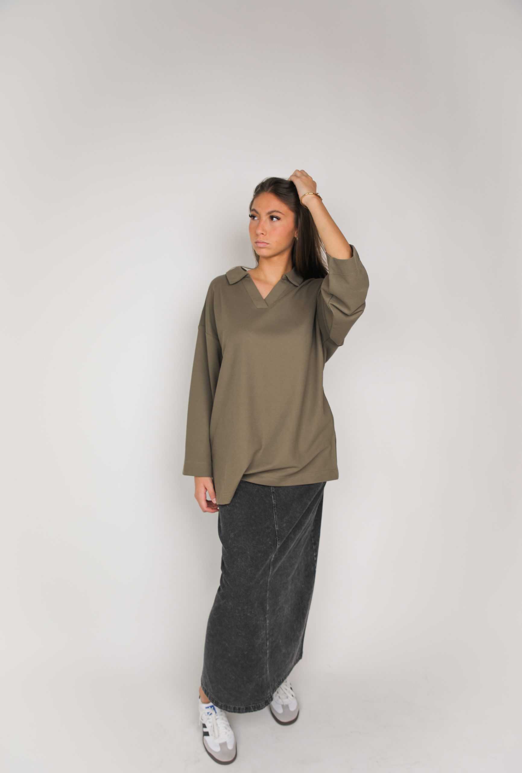 Polo manches longues Kaki – Image 4