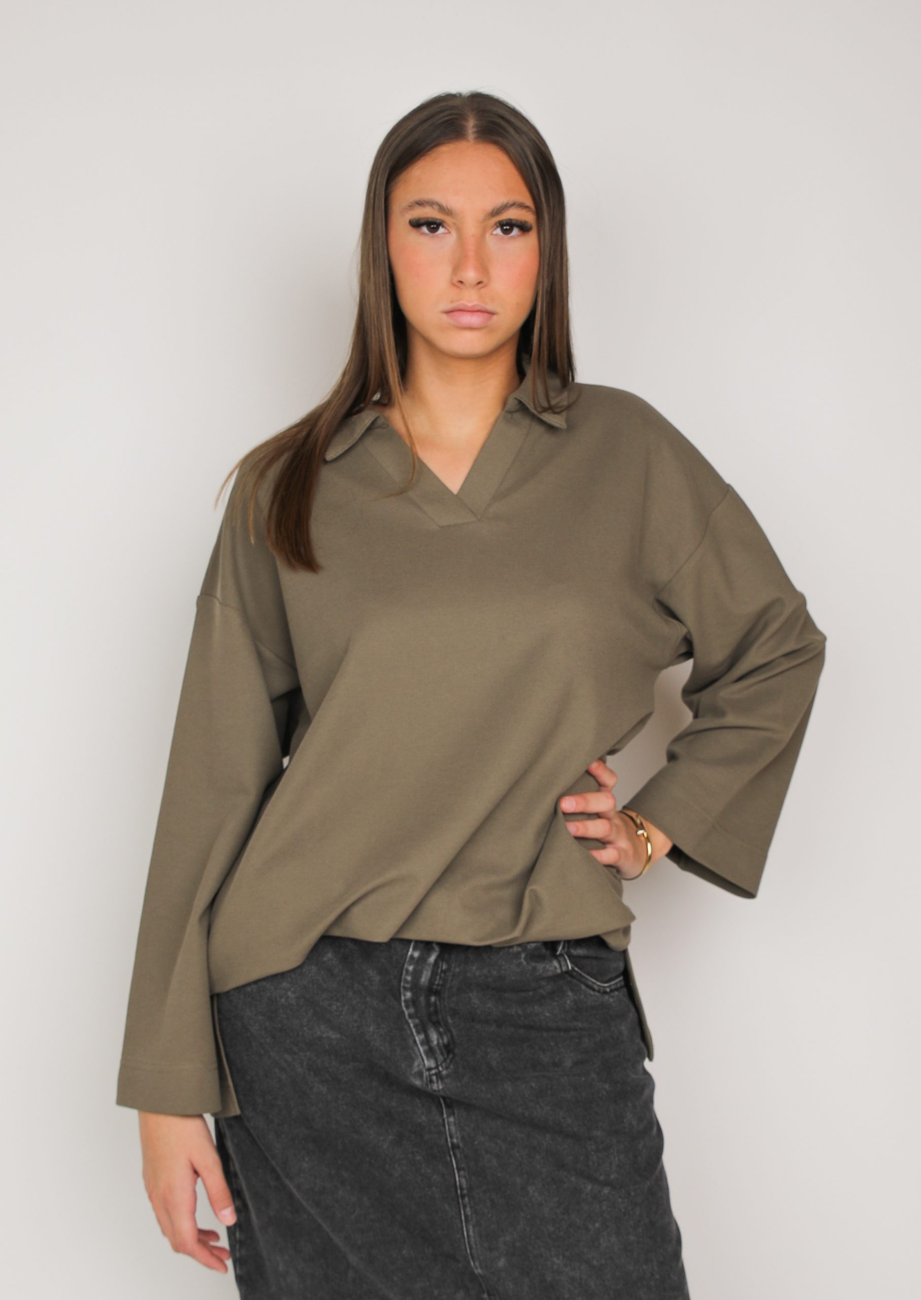 Polo manches longues Kaki