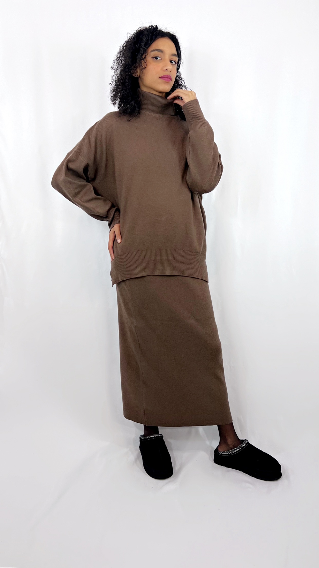 Ensemble Jupe en Maille Marron