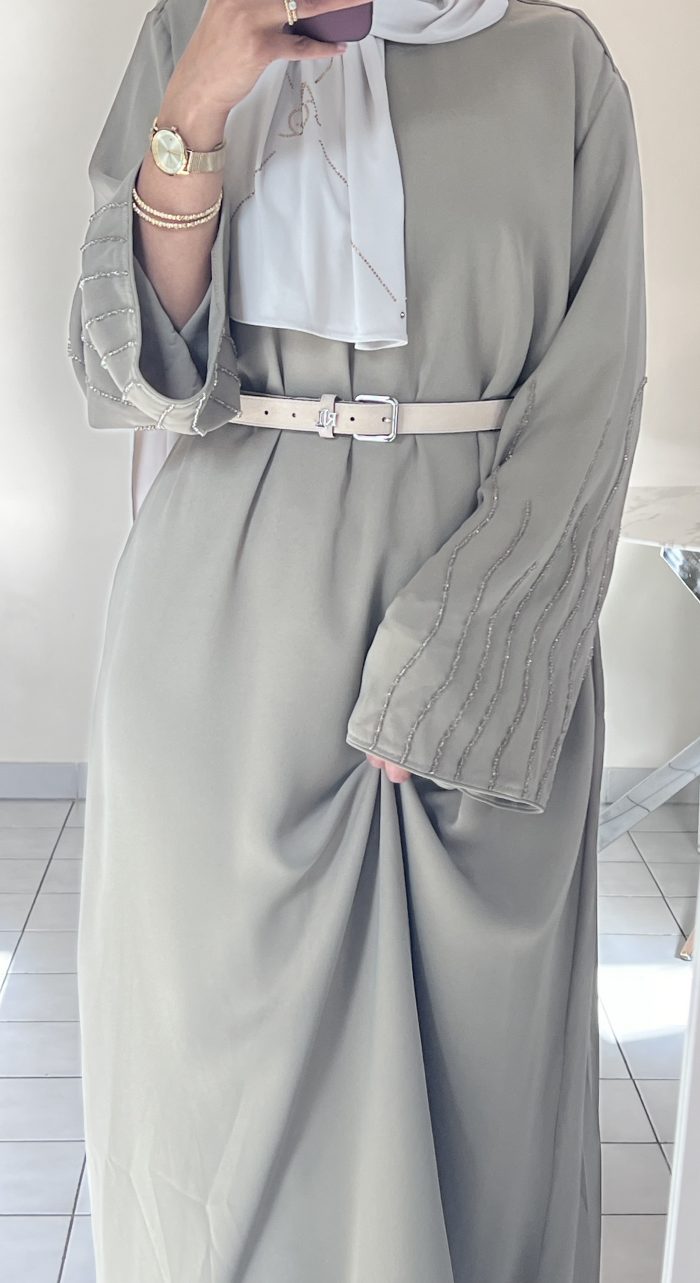 Abaya kaki manches perlées